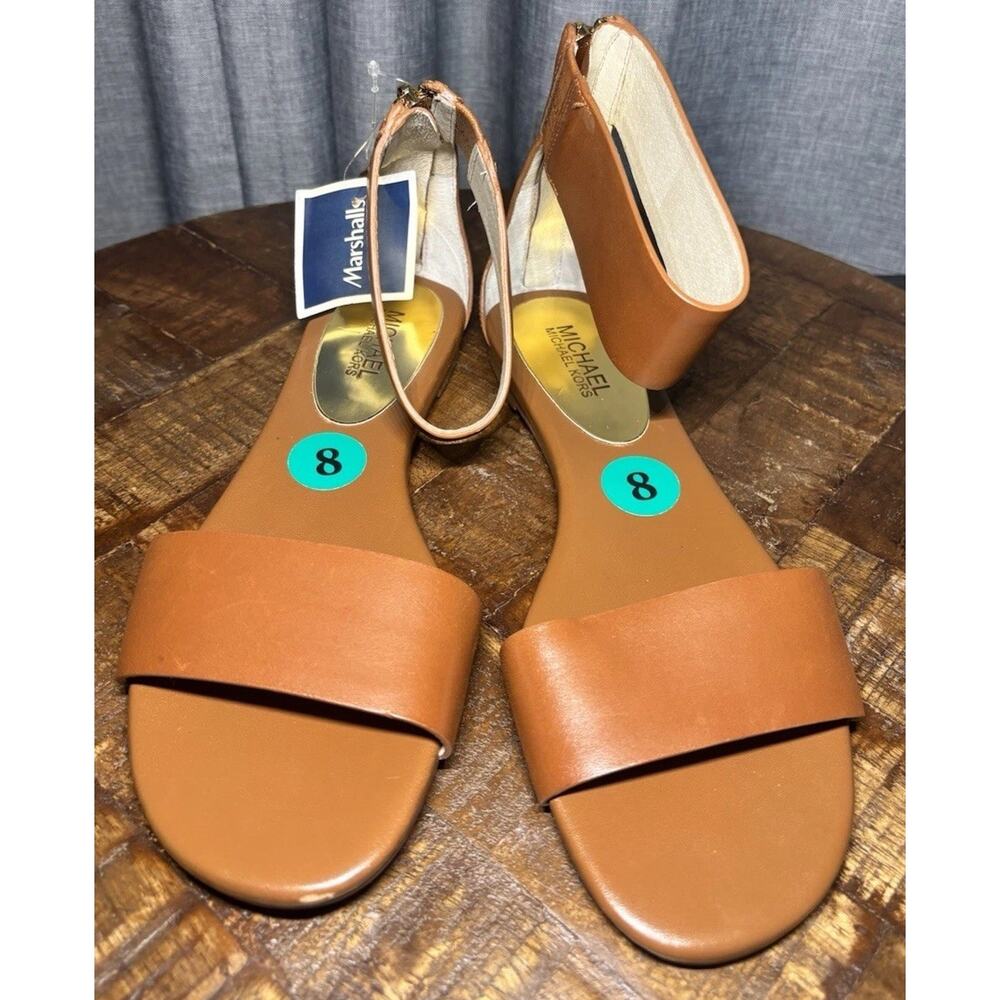 MICHAEL KORS Flat Sandals Brown Leather Size 8 NEW WITH Defects